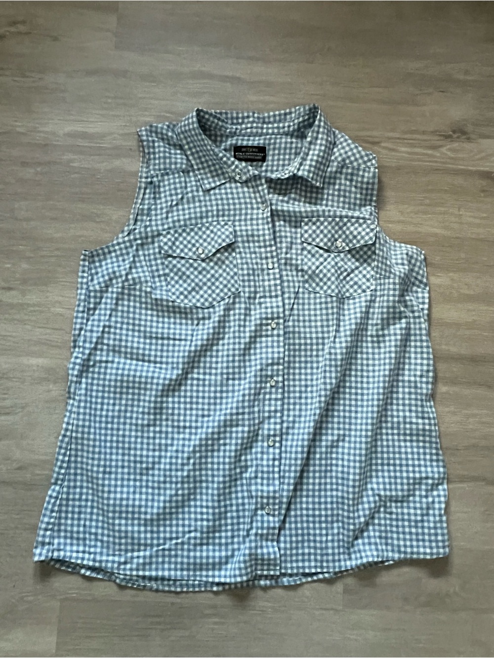 Noble Outfitters Blue White Gingham Western Fullflex Sleeveless Collar Shirt XL